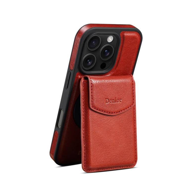 For iPhone 16 Pro Denior D22 Genuine Leather MagSafe Holder Detachable Card Slot Phone Case(Brown) - free shipping - PMC Jewellery - Order now!