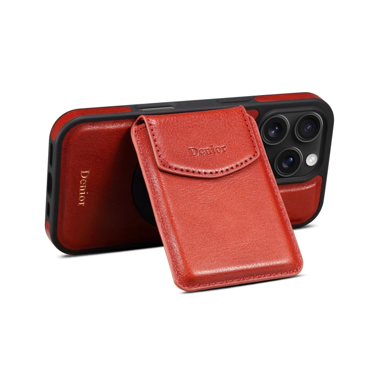 For iPhone 16 Pro Denior D22 Genuine Leather MagSafe Holder Detachable Card Slot Phone Case(Brown) - free shipping - PMC Jewellery - Order now!