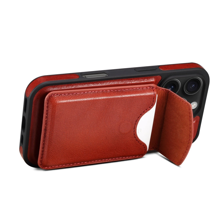 For iPhone 16 Pro Denior D22 Genuine Leather MagSafe Holder Detachable Card Slot Phone Case(Brown) - free shipping - PMC Jewellery - Order now!