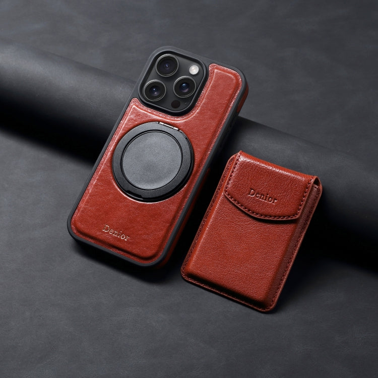For iPhone 16 Pro Denior D22 Genuine Leather MagSafe Holder Detachable Card Slot Phone Case(Brown) - free shipping - PMC Jewellery - Order now!