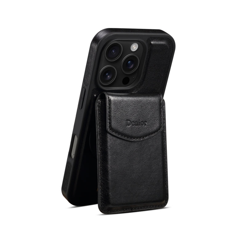 For iPhone 16 Pro Denior D22 Genuine Leather MagSafe Holder Detachable Card Slot Phone Case(Black) - free shipping - PMC Jewellery - Order now!