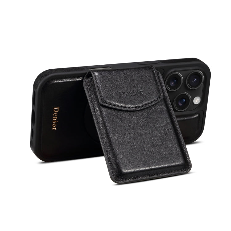 For iPhone 16 Pro Denior D22 Genuine Leather MagSafe Holder Detachable Card Slot Phone Case(Black) - free shipping - PMC Jewellery - Order now!