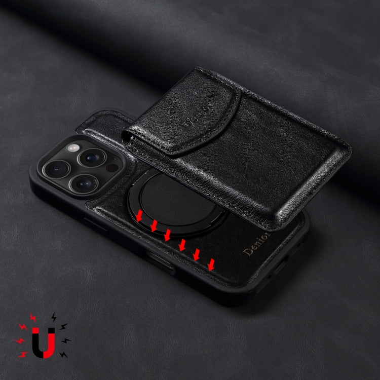 For iPhone 16 Pro Denior D22 Genuine Leather MagSafe Holder Detachable Card Slot Phone Case(Black) - free shipping - PMC Jewellery - Order now!