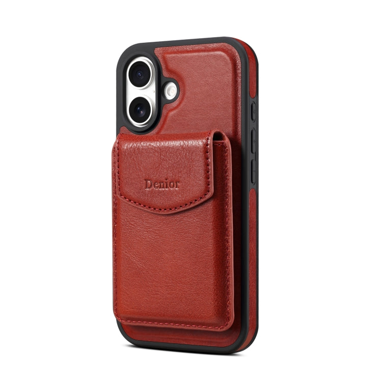 For iPhone 16 Plus Denior D22 Genuine Leather MagSafe Holder Detachable Card Slot Phone Case(Brown) - iPhone 16 Plus Cases by Denior | Online Shopping South Africa | PMC Jewellery | Buy Now Pay Later Mobicred