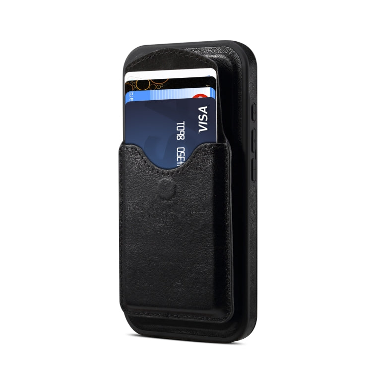 For iPhone 16 Plus Denior D22 Genuine Leather MagSafe Holder Detachable Card Slot Phone Case(Black) - free shipping - PMC Jewellery - Order now!