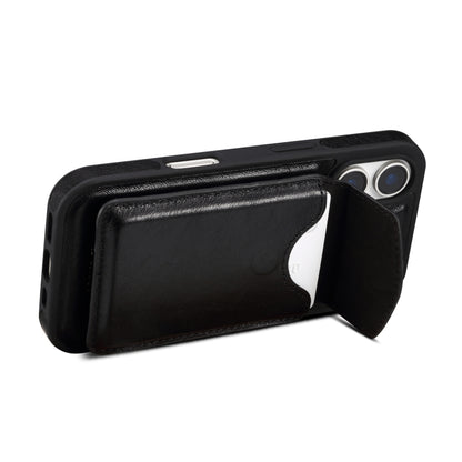 For iPhone 16 Plus Denior D22 Genuine Leather MagSafe Holder Detachable Card Slot Phone Case(Black) - iPhone 16 Plus Cases by Denior | Online Shopping South Africa | PMC Jewellery | Buy Now Pay Later Mobicred