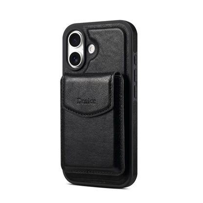 For iPhone 16 Denior D22 Genuine Leather MagSafe Holder Detachable Card Slot Phone Case(Black) - iPhone 16 Cases by Denior | Online Shopping South Africa | PMC Jewellery | Buy Now Pay Later Mobicred