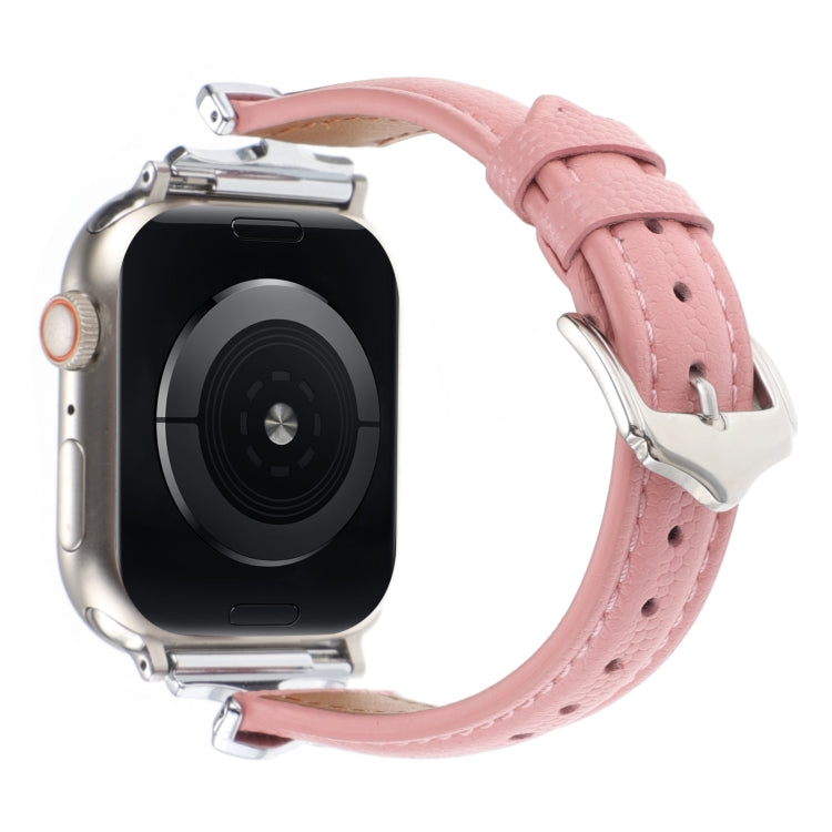For Apple Watch 46mm / 49mm / 45mm / 44mm X-shaped Buckle Genuine Leather Watch Band(Pink) - Watch Bands by PMC TechLife | Online Shopping South Africa | PMC TechLife | Buy Now Pay Later Mobicred