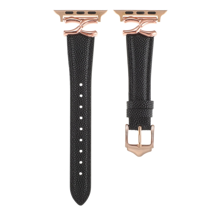 For Apple Watch 46mm / 49mm / 45mm / 44mm X-shaped Buckle Genuine Leather Watch Band(Black) - Watch Bands by PMC TechLife | Online Shopping South Africa | PMC TechLife | Buy Now Pay Later Mobicred