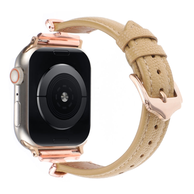 For Apple Watch 46mm / 49mm / 45mm / 44mm X-shaped Buckle Genuine Leather Watch Band(Khaki) - Watch Bands by PMC TechLife | Online Shopping South Africa | PMC TechLife | Buy Now Pay Later Mobicred