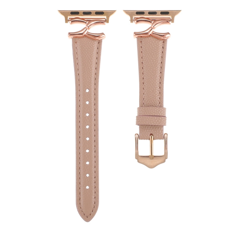 For Apple Watch 46mm / 49mm / 45mm / 44mm X-shaped Buckle Genuine Leather Watch Band(Dark Pink) - Watch Bands by PMC TechLife | Online Shopping South Africa | PMC TechLife | Buy Now Pay Later Mobicred
