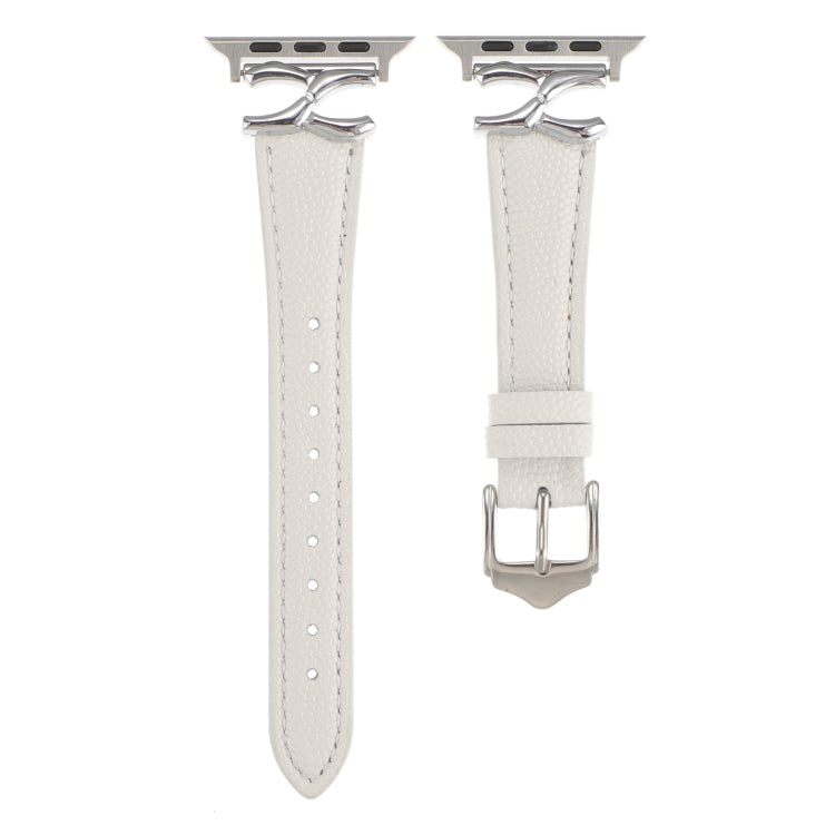 For Apple Watch 42mm / 41mm / 40mm / 38mm X-shaped Buckle Genuine Leather Watch Band(White) - Watch Bands by PMC TechLife | Online Shopping South Africa | PMC TechLife | Buy Now Pay Later Mobicred