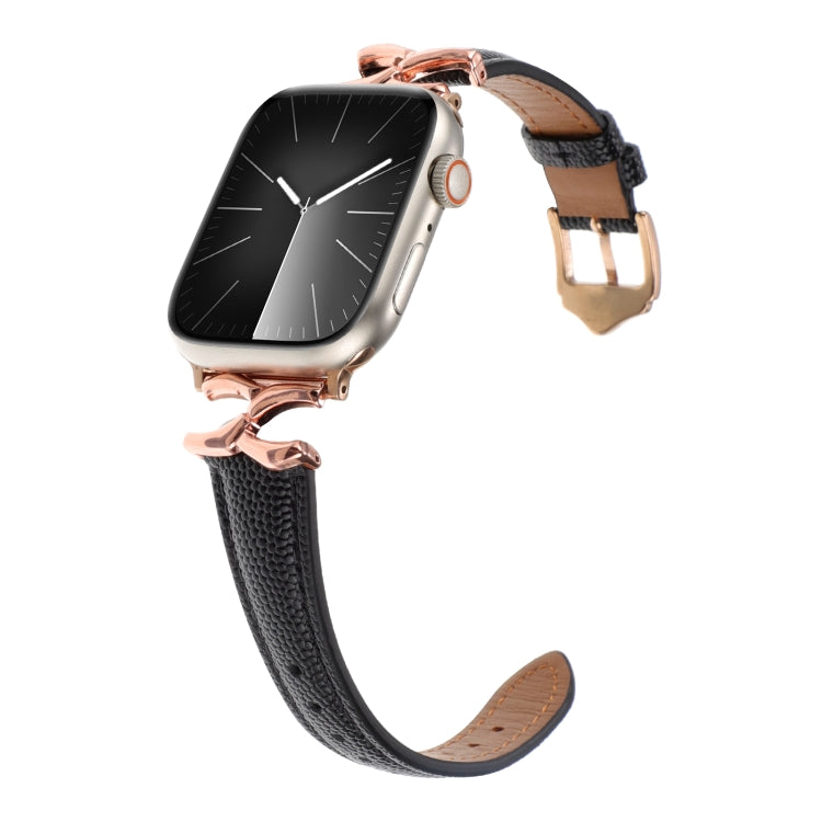 For Apple Watch 42mm / 41mm / 40mm / 38mm X-shaped Buckle Genuine Leather Watch Band(Black) - Watch Bands by PMC TechLife | Online Shopping South Africa | PMC TechLife | Buy Now Pay Later Mobicred
