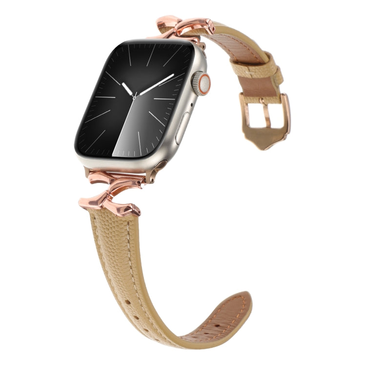For Apple Watch 42mm / 41mm / 40mm / 38mm X-shaped Buckle Genuine Leather Watch Band(Khaki) - Watch Bands by PMC TechLife | Online Shopping South Africa | PMC TechLife | Buy Now Pay Later Mobicred