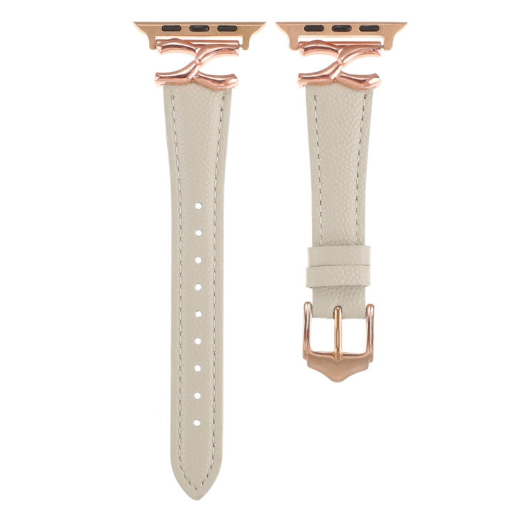 For Apple Watch 42mm / 41mm / 40mm / 38mm X-shaped Buckle Genuine Leather Watch Band(Beige) - Watch Bands by PMC TechLife | Online Shopping South Africa | PMC TechLife | Buy Now Pay Later Mobicred
