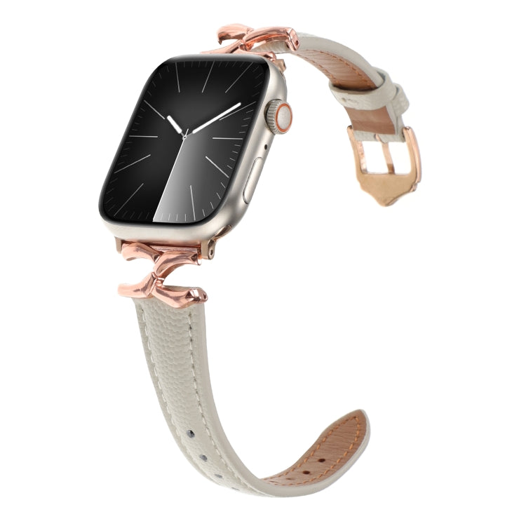 For Apple Watch 42mm / 41mm / 40mm / 38mm X-shaped Buckle Genuine Leather Watch Band(Beige) - Watch Bands by PMC TechLife | Online Shopping South Africa | PMC TechLife | Buy Now Pay Later Mobicred