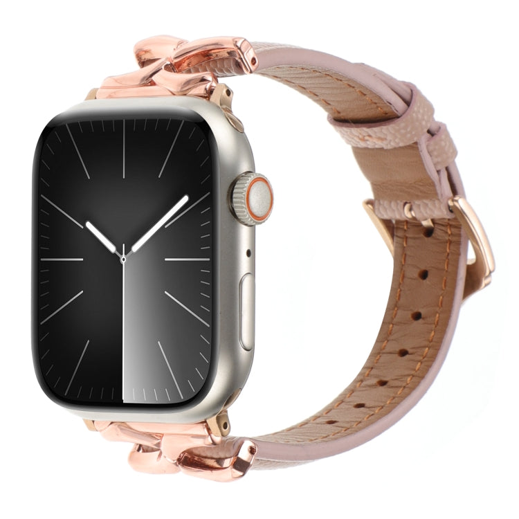 For Apple Watch 42mm / 41mm / 40mm / 38mm X-shaped Buckle Genuine Leather Watch Band(Dark Pink) - Watch Bands by PMC TechLife | Online Shopping South Africa | PMC TechLife | Buy Now Pay Later Mobicred