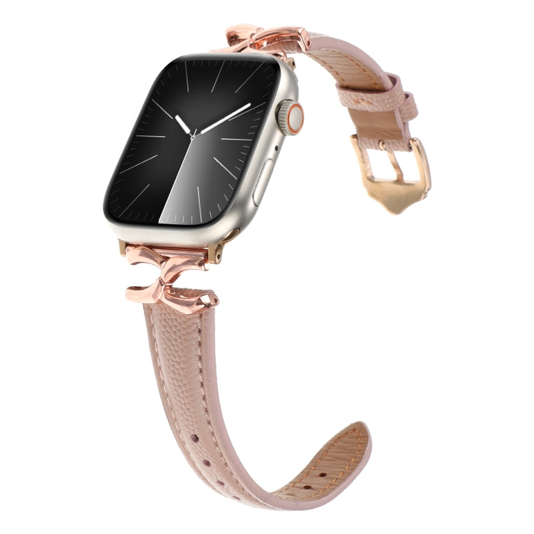 For Apple Watch 42mm / 41mm / 40mm / 38mm X-shaped Buckle Genuine Leather Watch Band(Dark Pink) - Watch Bands by PMC TechLife | Online Shopping South Africa | PMC TechLife | Buy Now Pay Later Mobicred