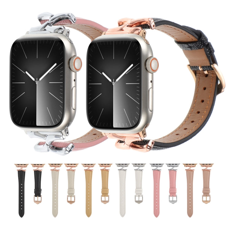 For Apple Watch 42mm / 41mm / 40mm / 38mm X-shaped Buckle Genuine Leather Watch Band(Pink) - Watch Bands by PMC TechLife | Online Shopping South Africa | PMC TechLife | Buy Now Pay Later Mobicred