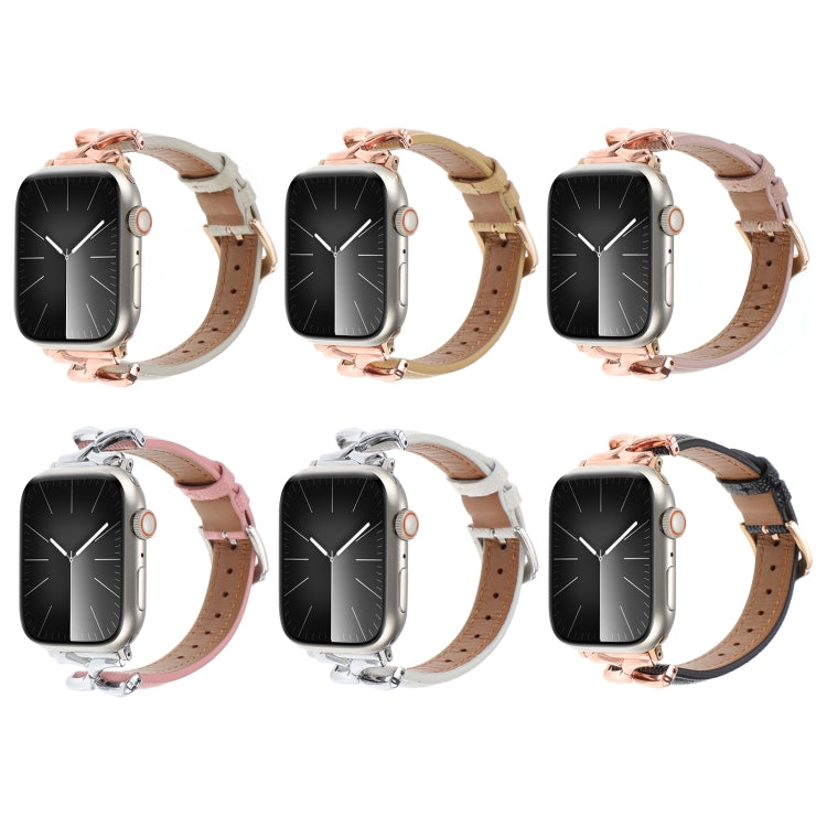 For Apple Watch 42mm / 41mm / 40mm / 38mm X-shaped Buckle Genuine Leather Watch Band(Pink) - Watch Bands by PMC TechLife | Online Shopping South Africa | PMC TechLife | Buy Now Pay Later Mobicred