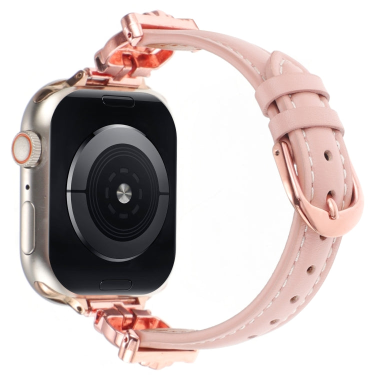 For Apple Watch 46mm / 49mm / 45mm / 44mm Leopard Head Genuine Leather Watch Band(Pink Rose Gold) - free shipping - PMC TechLife - Order now!