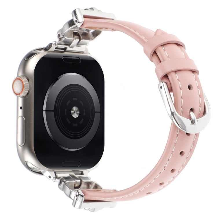 For Apple Watch 46mm / 49mm / 45mm / 44mm Leopard Head Genuine Leather Watch Band(Pink Silver Buckle) - free shipping - PMC TechLife - Order now!