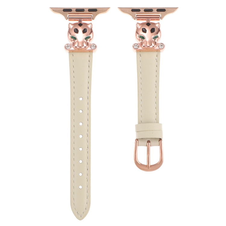 For Apple Watch 42mm / 41mm / 40mm / 38mm Leopard Head Genuine Leather Watch Band(White Rose Gold) - free shipping - PMC TechLife - Order now!