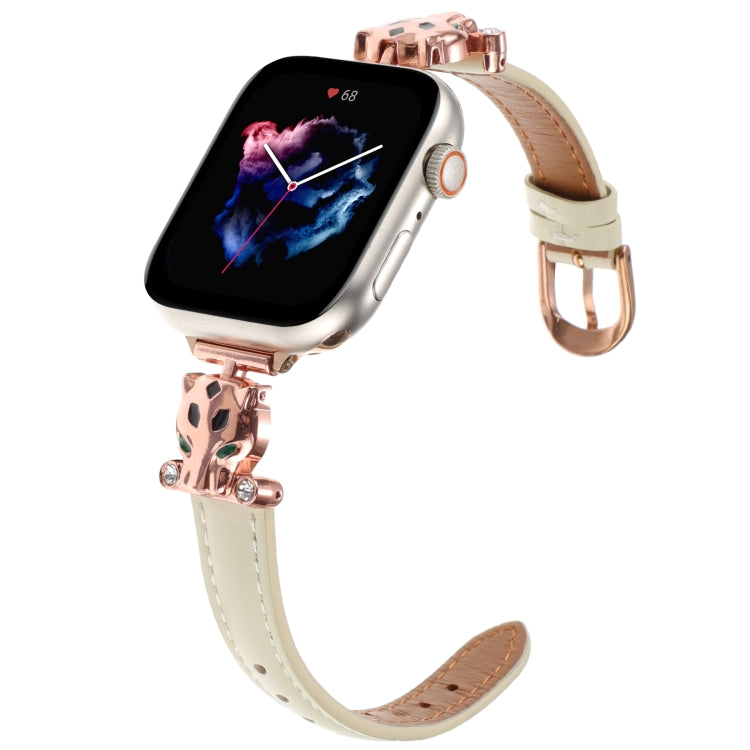 For Apple Watch 42mm / 41mm / 40mm / 38mm Leopard Head Genuine Leather Watch Band(White Rose Gold) - free shipping - PMC TechLife - Order now!