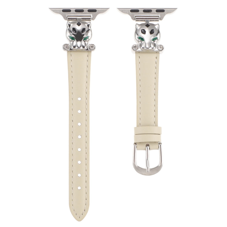 For Apple Watch 42mm / 41mm / 40mm / 38mm Leopard Head Genuine Leather Watch Band(White Silver Buckle) - free shipping - PMC TechLife - Order now!