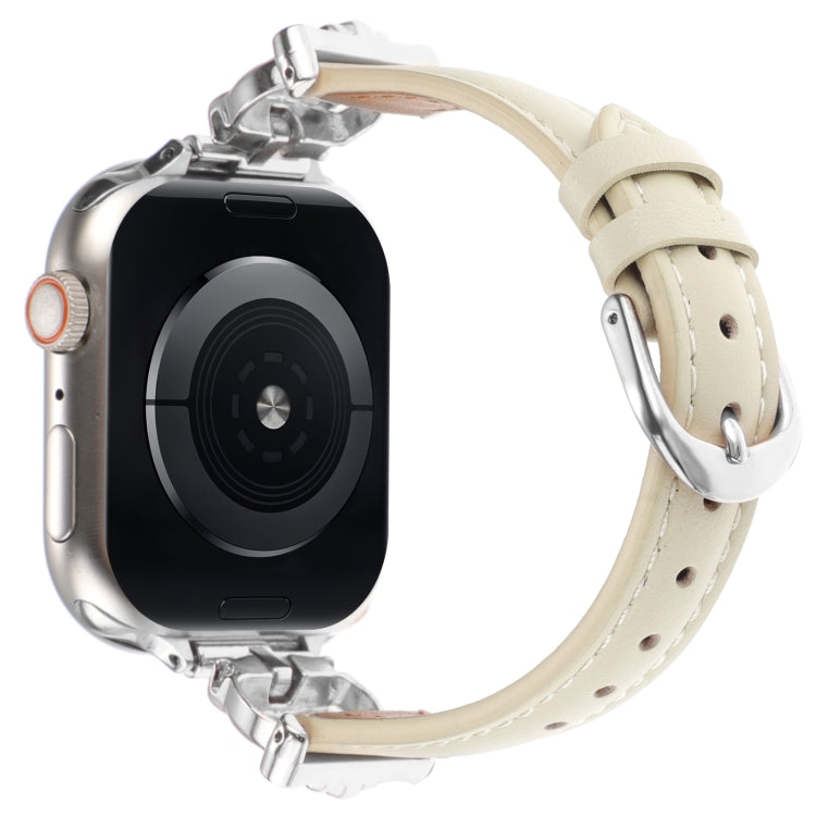For Apple Watch 42mm / 41mm / 40mm / 38mm Leopard Head Genuine Leather Watch Band(White Silver Buckle) - free shipping - PMC TechLife - Order now!