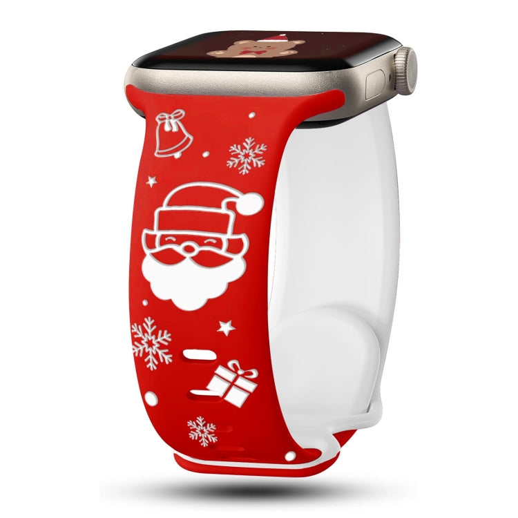 For Apple Watch 42mm / 41mm / 40mm / 38mm Christmas Engraving Butterfly Buckle Silicone Watch Band(Red White) - free shipping - PMc TechLife - Order now!