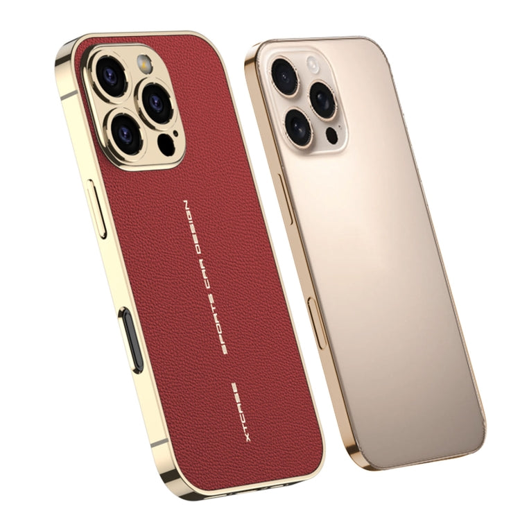 For iPhone 16 Pro GKK Plated Plain Leather Shockproof Phone Case(Red) - iPhone 16 Pro Cases by GKK | Online Shopping South Africa | PMC Jewellery | Buy Now Pay Later Mobicred