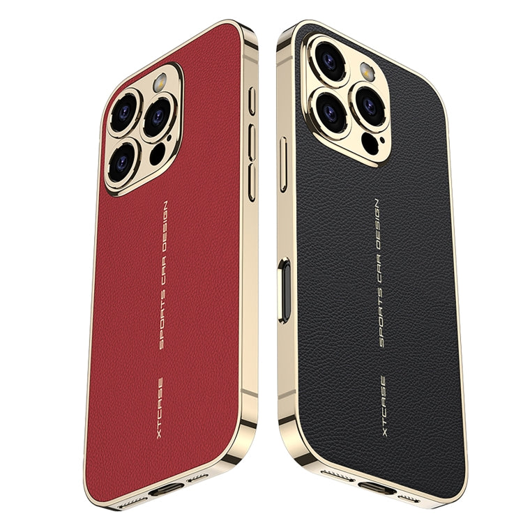 For iPhone 16 Pro GKK Plated Plain Leather Shockproof Phone Case(Red) - iPhone 16 Pro Cases by GKK | Online Shopping South Africa | PMC Jewellery | Buy Now Pay Later Mobicred