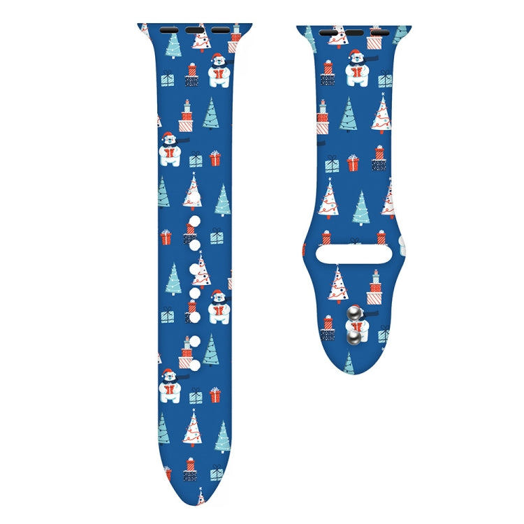 For Apple Watch 46mm / 49mm / 45mm / 44mm Christmas Pattern Silicone Watch Band(Small Snowman Blue) - free shipping - PMc TechLife - Order now!