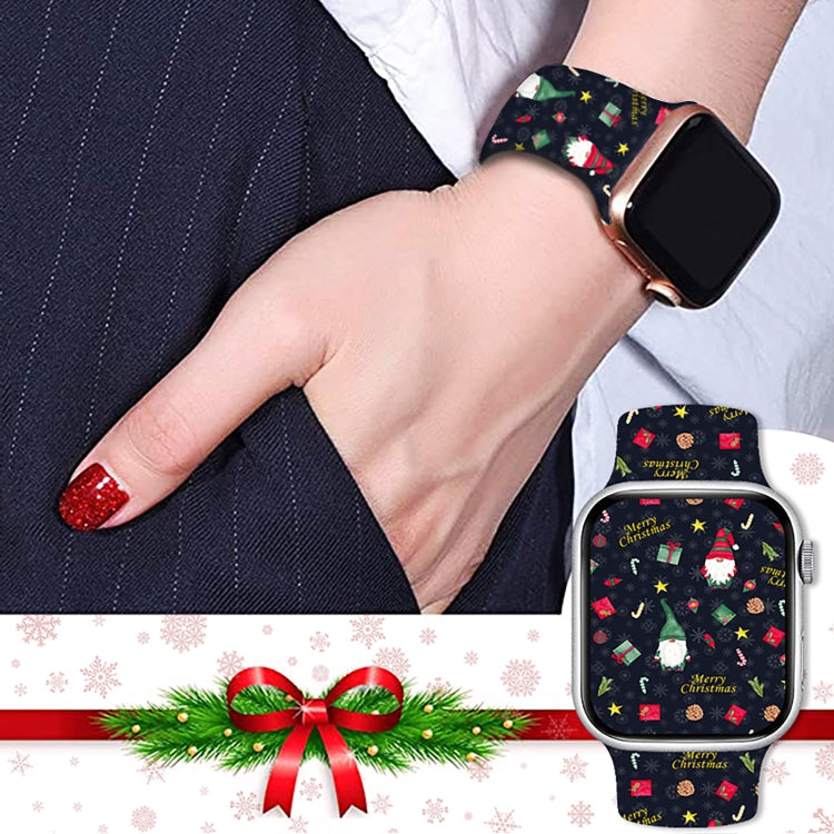 For Apple Watch 46mm / 49mm / 45mm / 44mm Christmas Pattern Butterfly Buckle Silicone Watch Band(Snowman Light Blue) - Watch Bands by PMc TechLife | Online Shopping South Africa | PMc TechLife | Buy Now Pay Later Mobicred