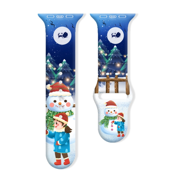 For Apple Watch 46mm / 49mm / 45mm / 44mm Christmas Pattern Reverse Buckle Silicone Watch Band(Girl and Snowman) - free shipping - PMc TechLife - Order now!