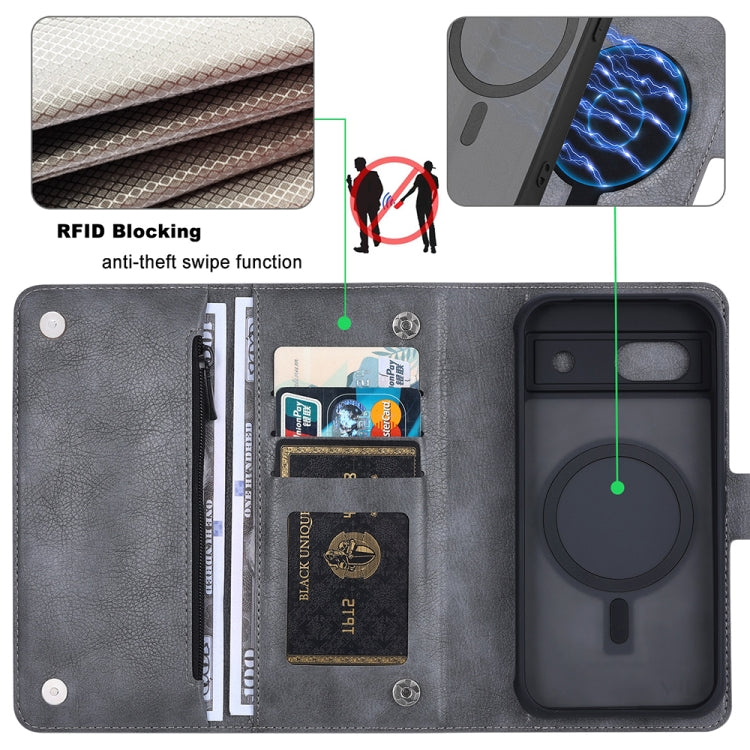 For Google Pixel 8a ViLi GVB Series MagSafe Magnetic RFID Leather Phone Case(Grey) - Google Cases by ViLi | Online Shopping South Africa | PMC TechLife | Buy Now Pay Later Mobicred