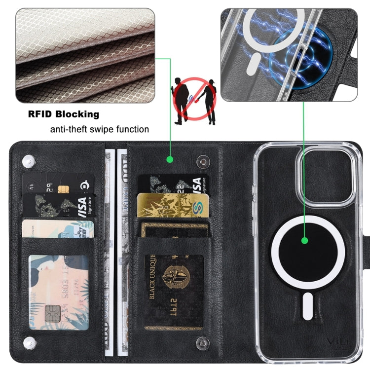 For iPhone 16 Pro ViLi GVS-C Series MagSafe Magnetic RFID Leather Flip Phone Case(Black) - iPhone 16 Pro Cases by ViLi | Online Shopping South Africa | PMC Jewellery | Buy Now Pay Later Mobicred