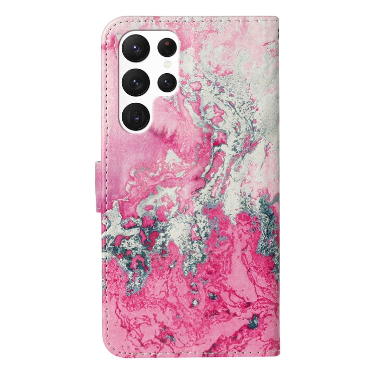For Samsung Galaxy S25 Ultra 5G Colored Drawing Marble Pattern Leather Phone Case(Pink Seawater) - Galaxy S25 Ultra 5G Cases by PMC Jewellery | Online Shopping South Africa | PMC Jewellery | Buy Now Pay Later Mobicred