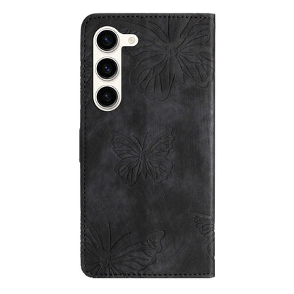 For Samsung Galaxy S25 5G Skin-feel Embossed Butterfly Leather Phone Case(Black) - Galaxy S25 5G Cases by PMC Jewellery | Online Shopping South Africa | PMC Jewellery | Buy Now Pay Later Mobicred