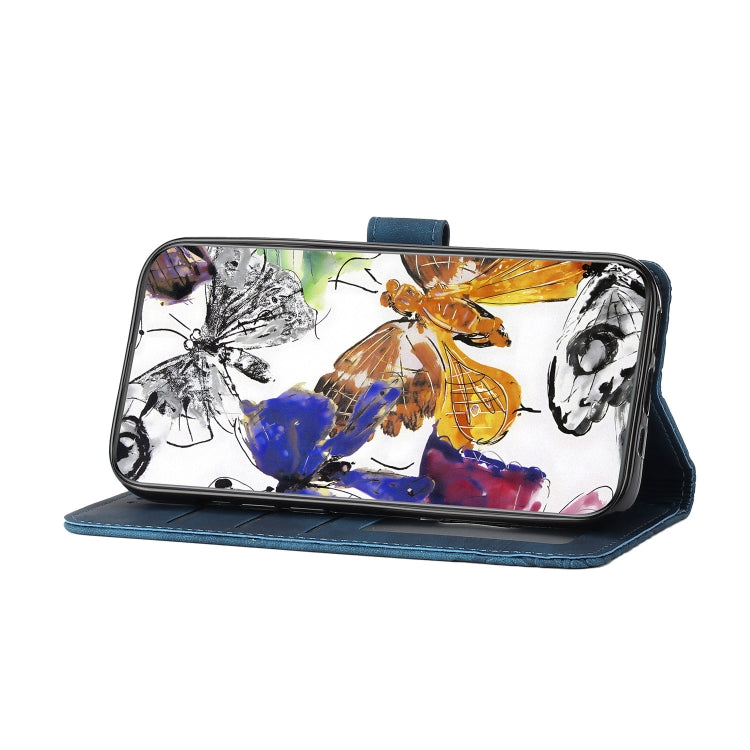 For Samsung Galaxy S25 5G Skin-feel Embossed Butterfly Leather Phone Case(Blue) - Galaxy S25 5G Cases by PMC Jewellery | Online Shopping South Africa | PMC Jewellery | Buy Now Pay Later Mobicred
