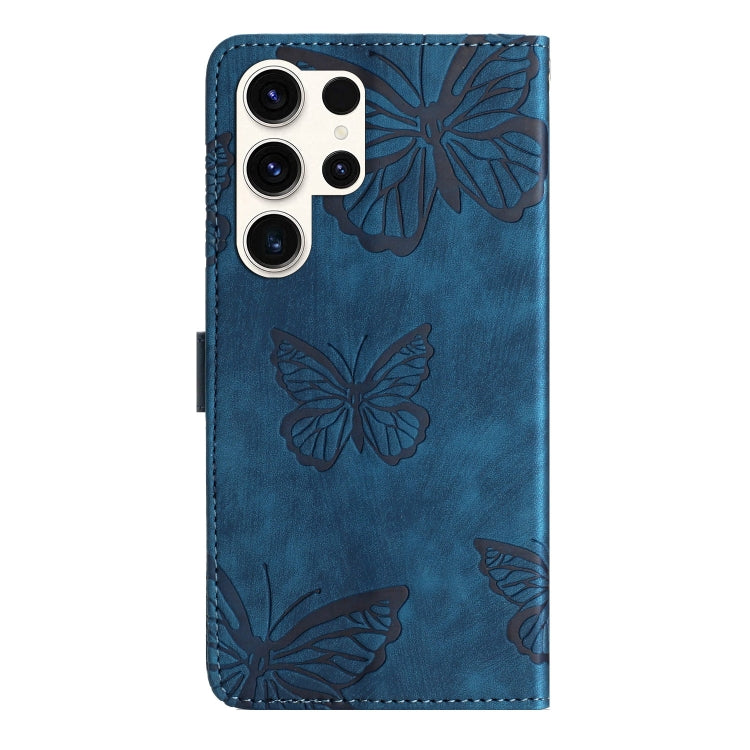 For Samsung Galaxy S25 Ultra 5G Skin-feel Embossed Butterfly Leather Phone Case(Blue) - Galaxy S25 Ultra 5G Tempered Glass by PMC Jewellery | Online Shopping South Africa | PMC Jewellery | Buy Now Pay Later Mobicred