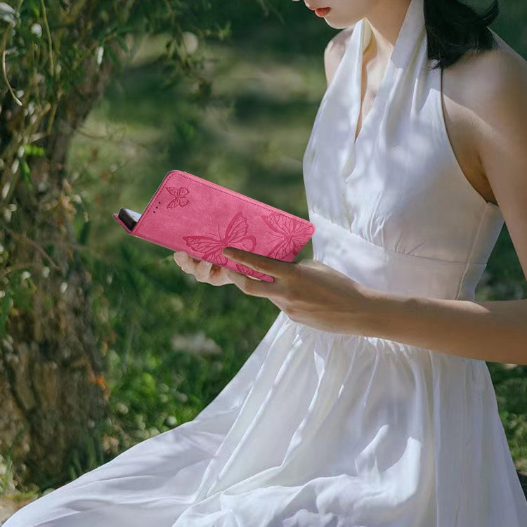 For Samsung Galaxy S25 Ultra 5G Skin-feel Embossed Butterfly Leather Phone Case(Rose Red) - Galaxy S25 Ultra 5G Tempered Glass by PMC Jewellery | Online Shopping South Africa | PMC Jewellery | Buy Now Pay Later Mobicred