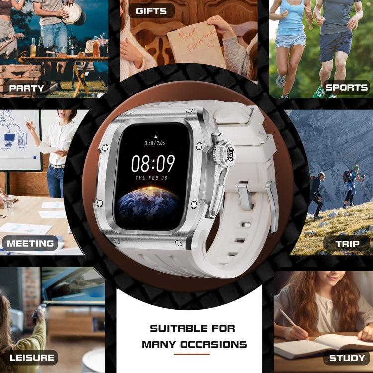 For Apple Watch Series 10 46mm RedPepper Armor Metal Case Integrated Silicone Watch Band(Steel White) - free shipping - PMC Jewellery - Order now!