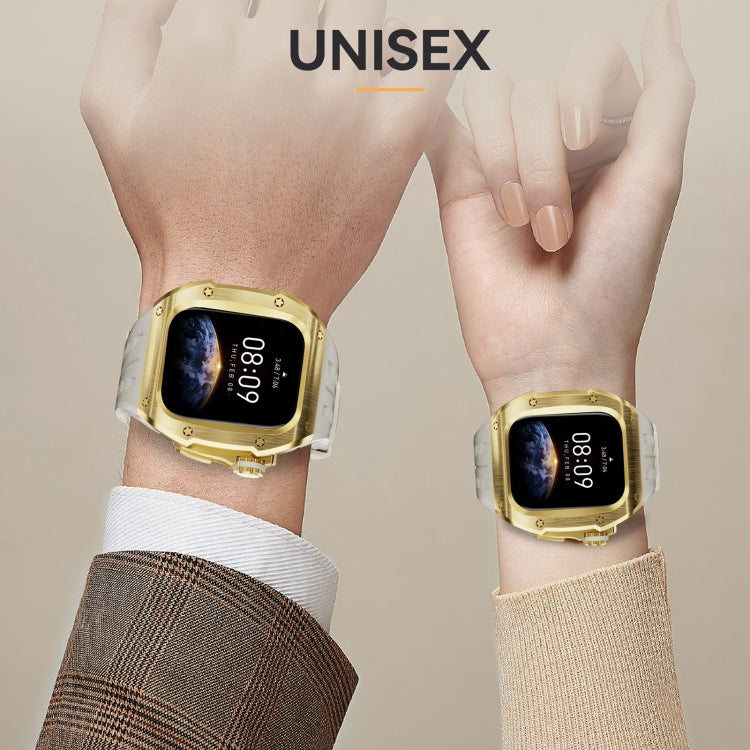 For Apple Watch Series 10 46mm RedPepper Armor Metal Case Integrated Silicone Watch Band(Gold White) - free shipping - PMC Jewellery - Order now!