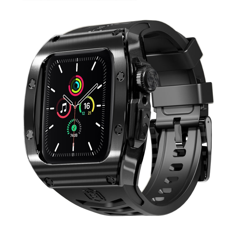 For Apple Watch 44mm / 45mm RedPepper Armor Metal Case Integrated Silicone Watch Band(Black) - free shipping - PMC Jewellery - Order now!