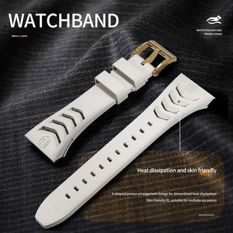 For Apple Watch 44mm / 45mm RedPepper Armor Metal Case Integrated Silicone Watch Band(Gold White) - free shipping - PMC Jewellery - Order now!
