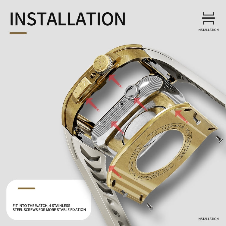 For Apple Watch 44mm / 45mm RedPepper Armor Metal Case Integrated Silicone Watch Band(Gold White) - free shipping - PMC Jewellery - Order now!