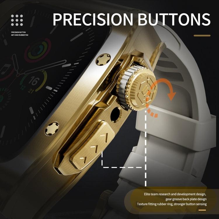 For Apple Watch 44mm / 45mm RedPepper Armor Metal Case Integrated Silicone Watch Band(Gold White) - free shipping - PMC Jewellery - Order now!