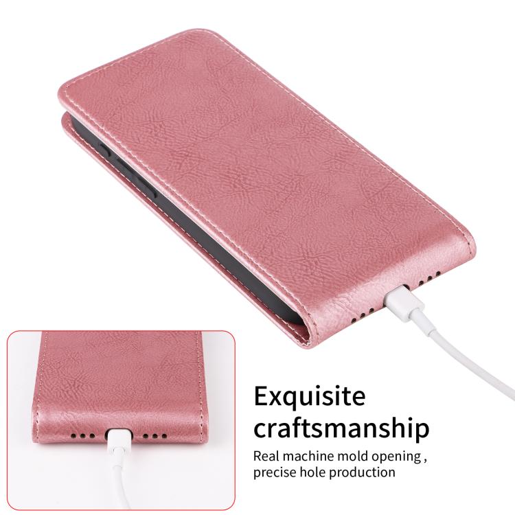For iPhone 16e Magnetic Vertical Flip Leather Phone Case(Rose Gold) - iPhone 16e Cases by PMC TechLife | Online Shopping South Africa | PMC TechLife | Buy Now Pay Later Mobicred